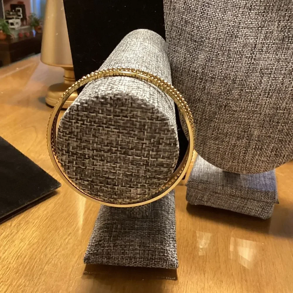 Set of 2 Brasstone Beaded Bangle Bracelets